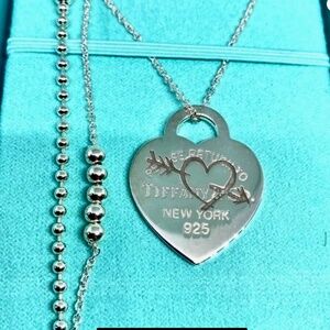 NEW Tiffany & Co.Etched Heart Pendant Necklace 28-30” mixed chain 925